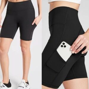 Athleta Black High-Waist Bike Shorts with Side Phone Pocket 9”